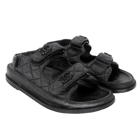 Chanel Crystal Dad 37 Quilted Leather Lambskin Flats Sandals CC-0519N-0182 - Picture 5 of 11